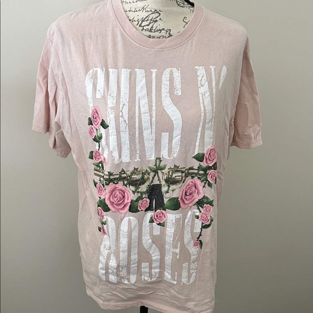Pink Graphic Gun N Roses T-Shirt with Floral Design
